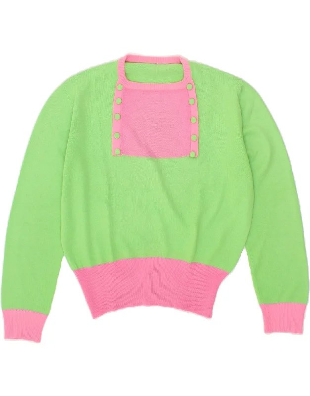 VINTAGE Womens Boat Neck Jumper Sweater UK 12 Medium Green Colourblock Open Front Closed Front Wrap Front