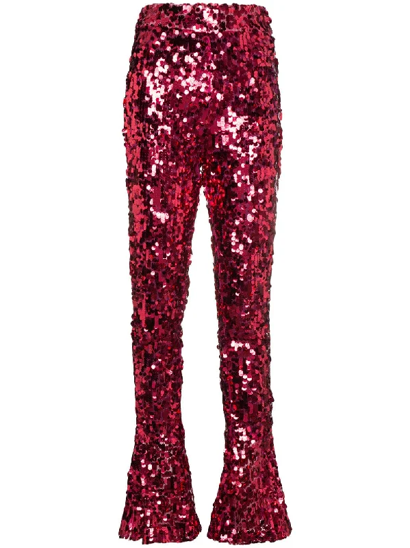 high waisted sequin flared trousers Trousers Elastic Waist Soft