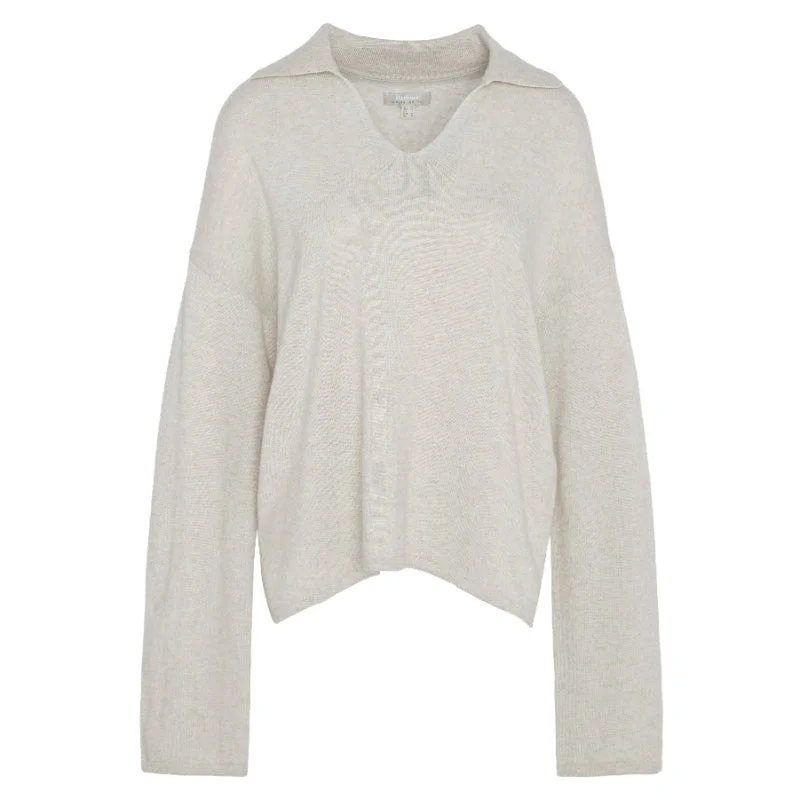 Barbour Fearne Knitted Ladies V Neck Jumper - Oatmeal Cashmere Blend Cotton Blend Poly Blend