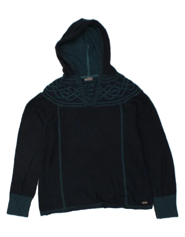 EDDIE BAUER Womens Hooded Jumper Sweater UK 16 Large Navy Blue Cotton Iron Safe Non-Iron Wrinkle Free
