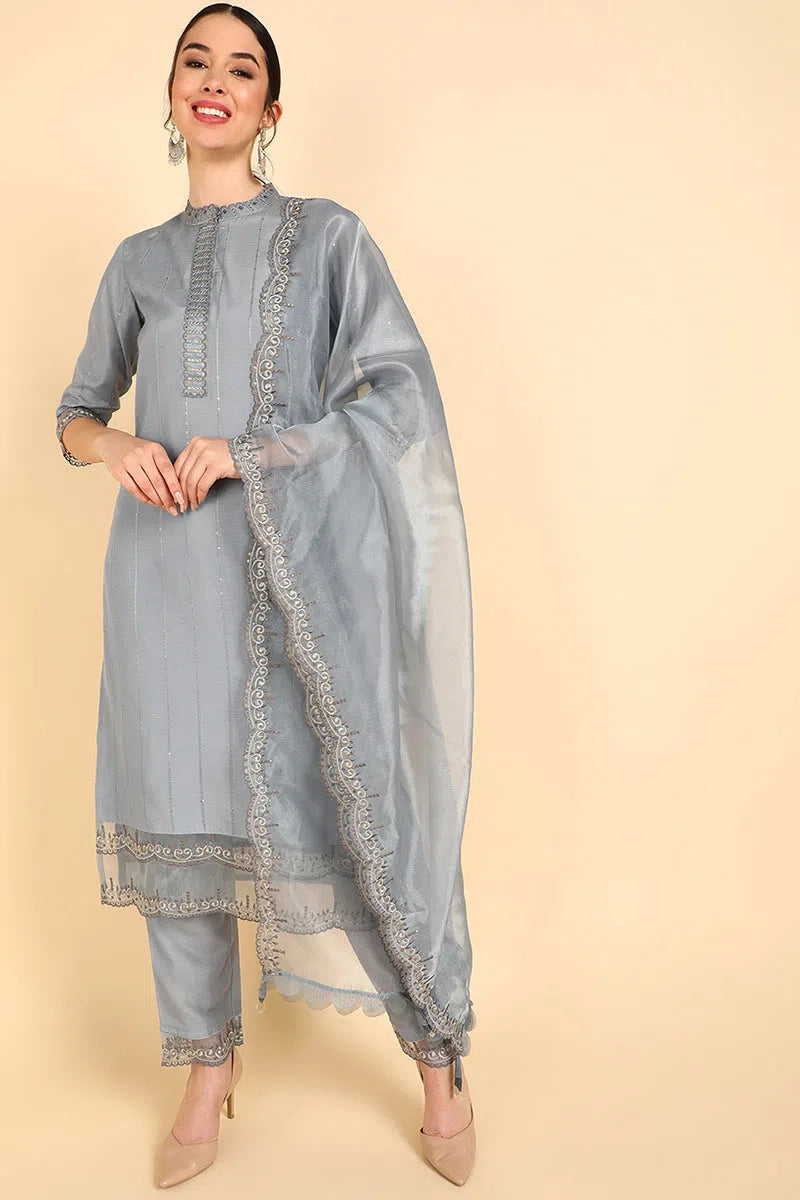 Ahika Poly Silk Solid Embroidered Kurta Trousers-PKSKD1389_XS Trousers Corduroy Warm