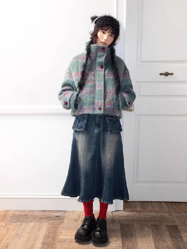 Embroidered plaid loose cotton jacket【s0000011128】 Satin Jacket Silk Jacket Chiffon Jacket