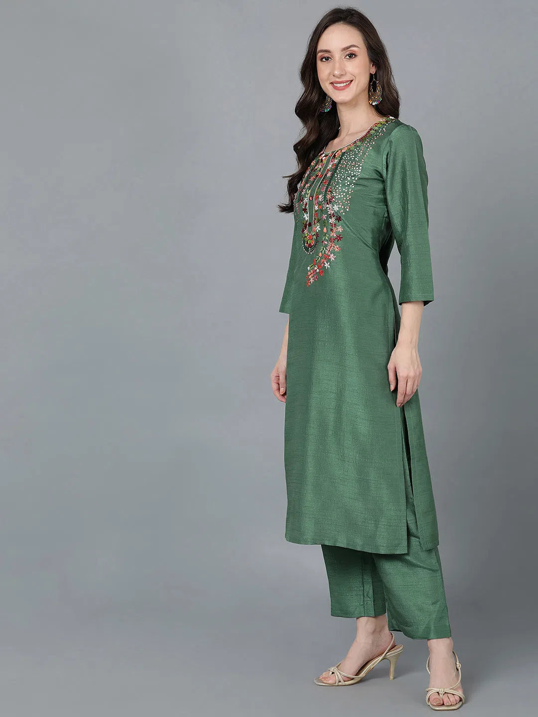 Ahika Women Poly Silk Embroidered Kurta Trouser-PKSKD1540A_XS Trousers Pleated Formal