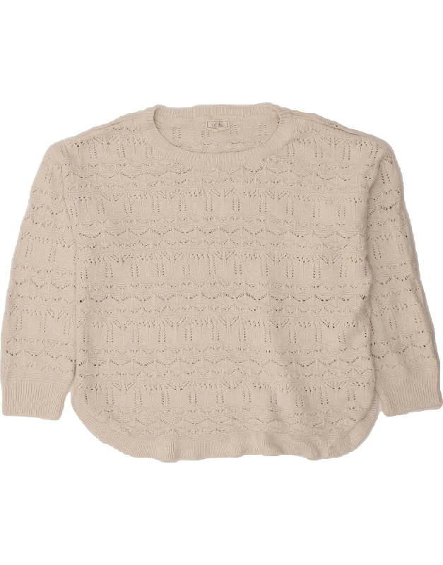 FAT FACE Womens Boat Neck Jumper Sweater UK 18 XL  White Viscose Print Jacquard Patchwork