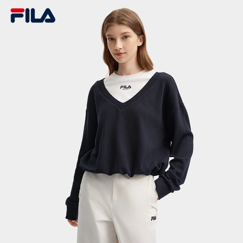 FILA CORE LIFESTYLE ORIGINALE FÊTE DE LA MUSIQUE Women Pullover Sweater (Navy) Chenille Soft Sweater