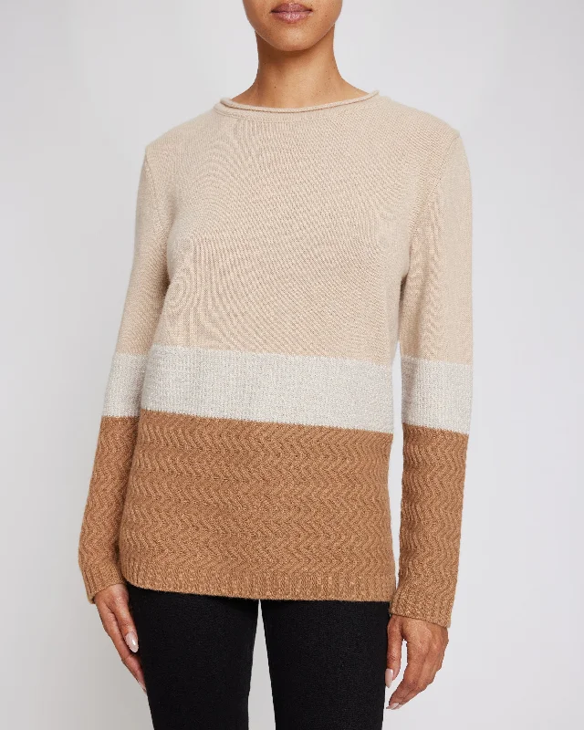 DORA Color Block Sweater in Cashmere Blend Ribbed Striped Patterned