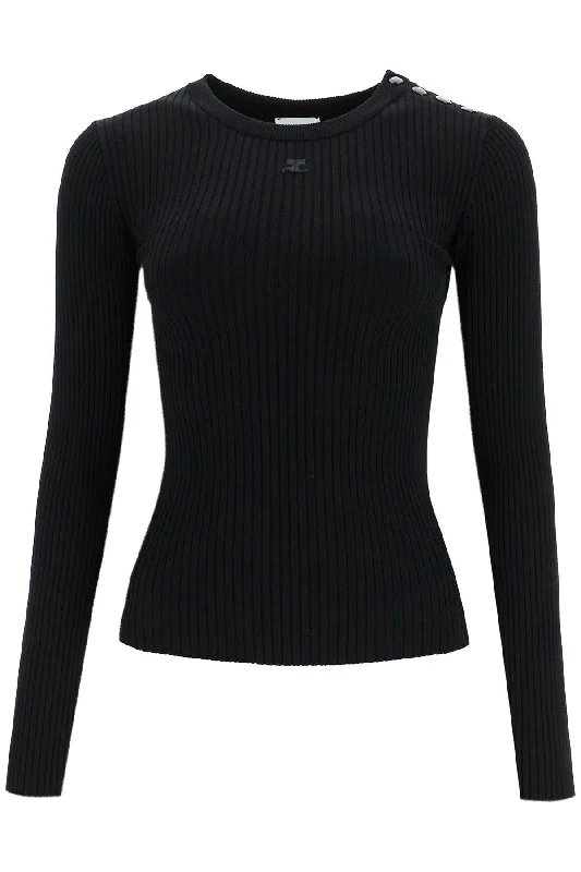 "ribbed stretch knit pullover sweater VESMPU187FI0001 BLACK Long Sleeve Pullover