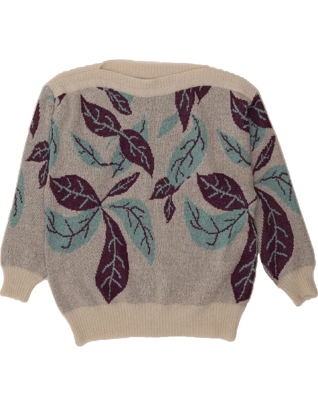 VINTAGE Womens Abstract Pattern Boat Neck Jumper Sweater IT 44 Medium Grey Modern Contemporary Chic