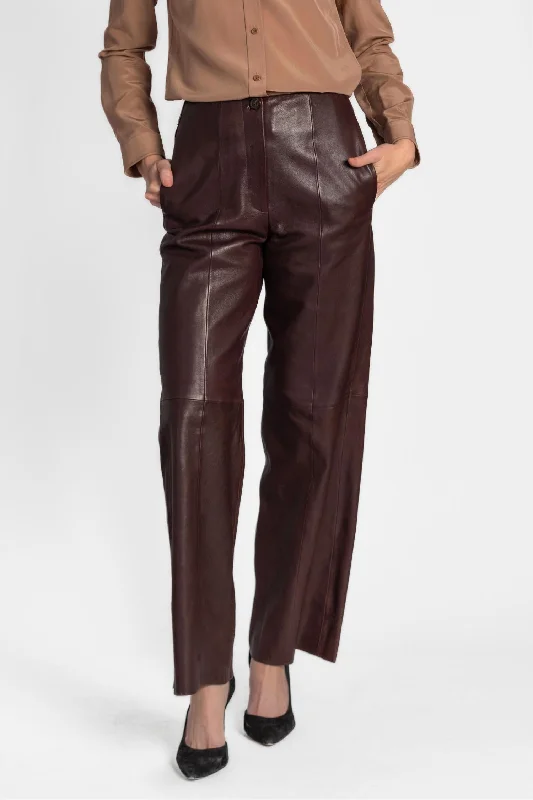 Nappa Leather Trousers In Burgundy Trousers Travel Practical