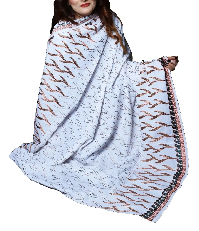 IshDeena Women's Warm Shawls Wraps Embroidered Pashmina Kashmiri Style Large 2.5m x 1.25 m Trendy Embroidered Shawl Wrap