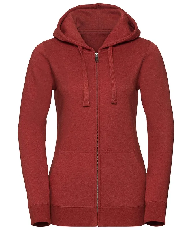 Brick Red Melange - Women's authentic melange zipped hood sweatshirt Hoodie with Exposed Zipper Edgy Industrial