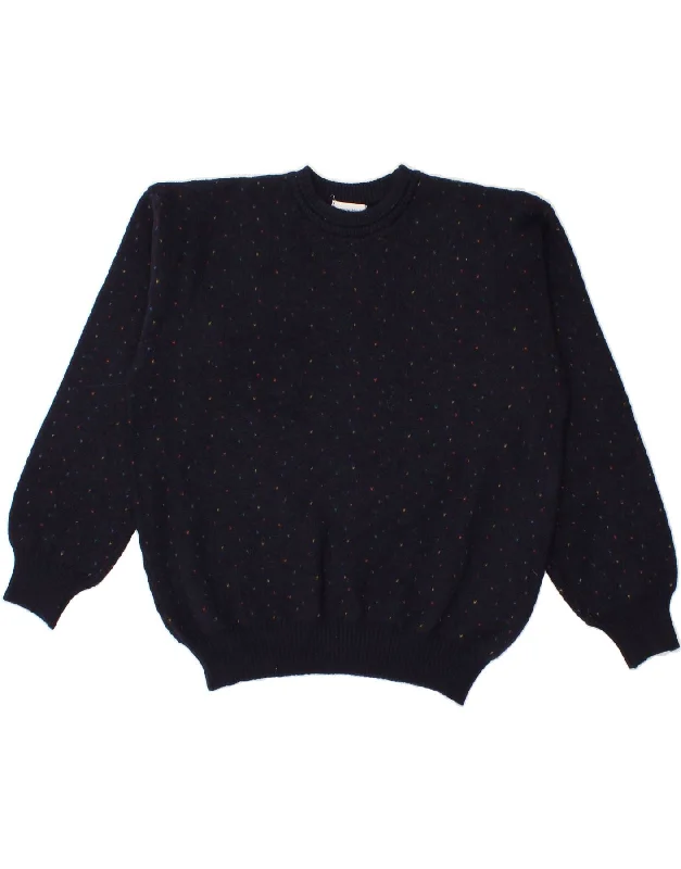 VINTAGE Womens Crew Neck Jumper Sweater UK 18 XL Navy Blue Flecked Wool Rayon Fabric Velvet Fabric Corduroy Fabric