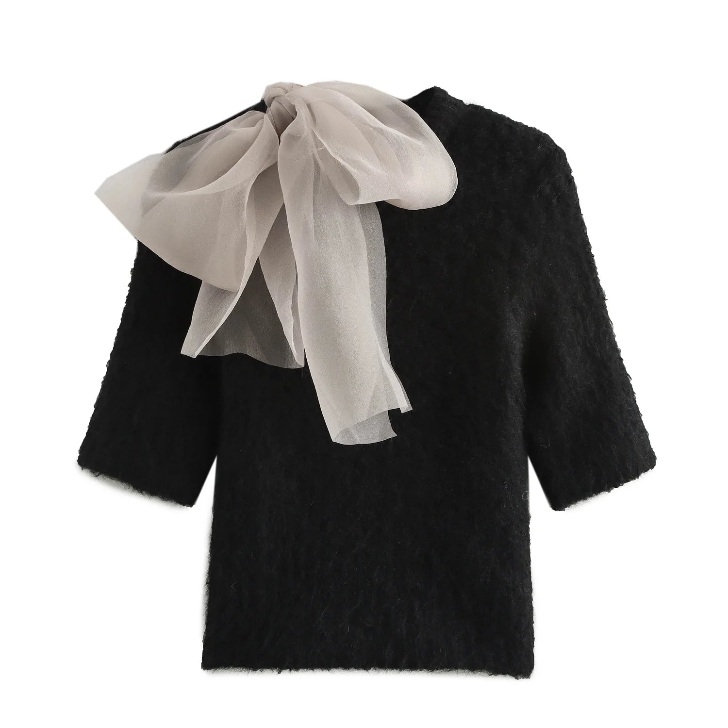 Advbridge 2024 Women's Organza Bow Decorated Pullover Sweater Knit Top Womens Clothing Tops Winter Clothes Pullovers Blouson Sleeve Pullover