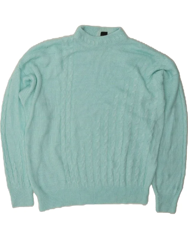 VINTAGE Womens Turtle Neck Jumper Sweater UK 16 Large Blue Mesh Sweater Canvas Denim