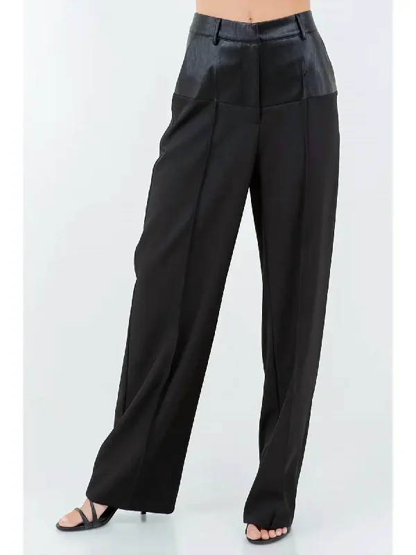 Contrast Waist Straight Leg Trousers In Black Trousers Sale Discount