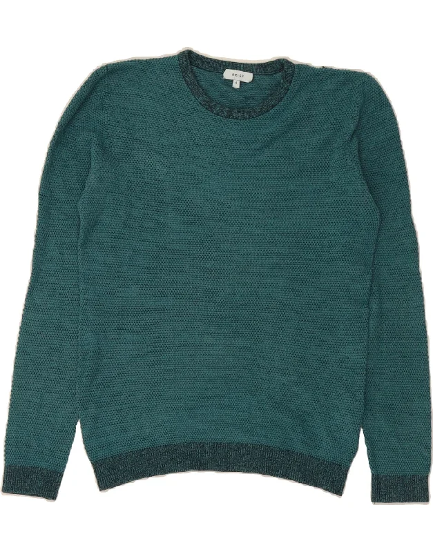 REISS Womens Crew Neck Jumper Sweater UK 10 Small Turquoise Viscose Plaid Sweater Polka Dot Checkered
