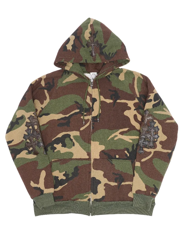 Camouflage Cross Patch Thermal Hoodie Hoodie with Hem Embroidery Detailed Premium