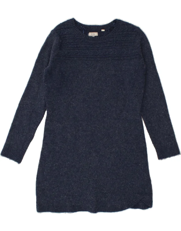 FAT FACE Womens Long Sleeve Jumper Dress UK 12 Medium Navy Blue Wool Toggled Drawstring Belted