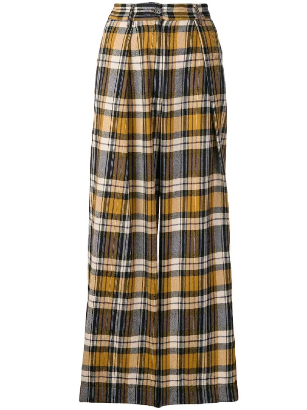 plaid wide leg trousers Trousers Versatile Stylish