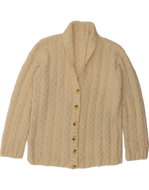 VINTAGE Womens Cardigan Sweater UK 14 Large Off White Wool Terry Blend Velvet Blend Canvas Blend