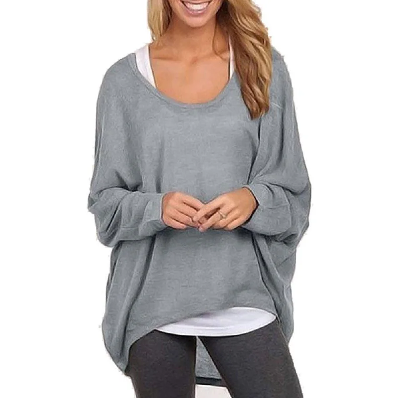 Women Loose Knitted Sweatshirt Batwing Long Sleeve Casual Solid Shirt knitwear Plus size Pullover Sweater One Shoulder Top