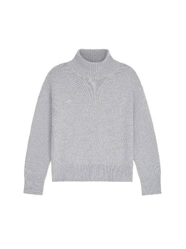 Women's Recycled Cashmere Turtleneck Sweater—grey marl Denim Fabric Leather Fabric Suede Fabric
