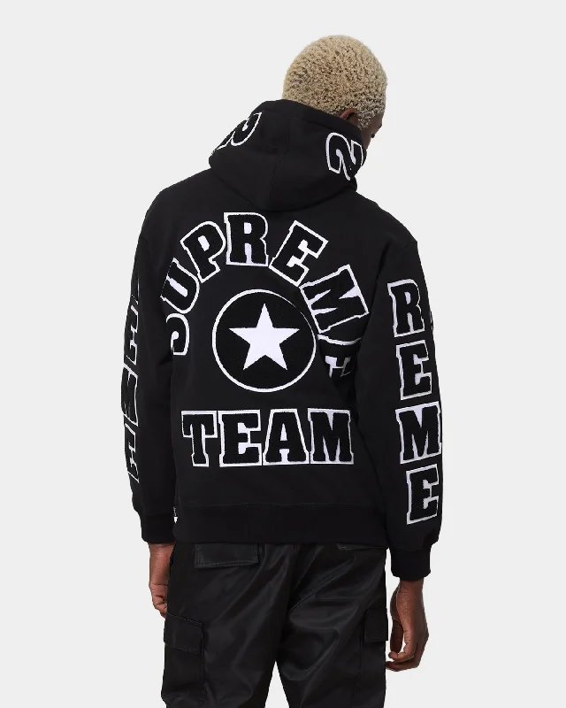 Supreme Team Chenille Hoodie Black Hoodie with Elastic Cuffs Stretchable Comfortable