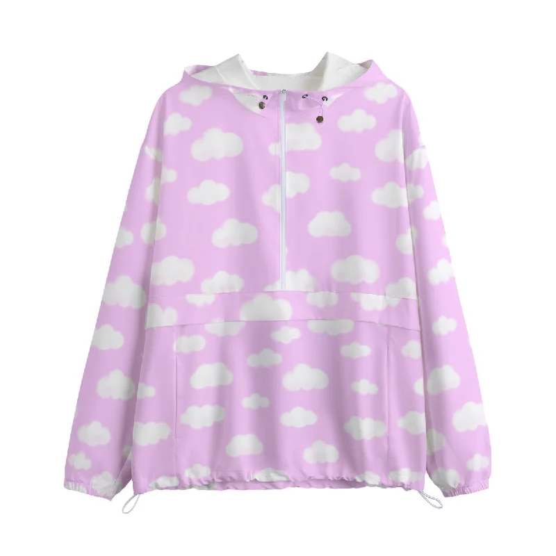 Dreamy Clouds Unisex Half-Zip Anorak Jacket (Taffy Pink) Wool Jacket Cashmere Jacket Tweed Jacket