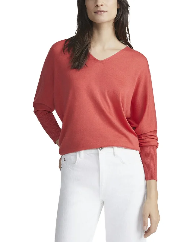 Lafayette 148 New York V-Neck Dolman Wool & Silk-Blend Sweater Welt Pockets Slit Pockets Flap Pockets