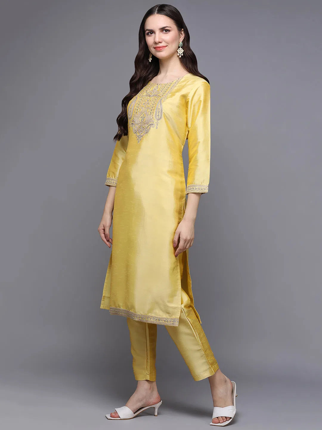 Poly Silk Embroidered Kurta Trouser With Dupatta Trousers versatile all-occasion