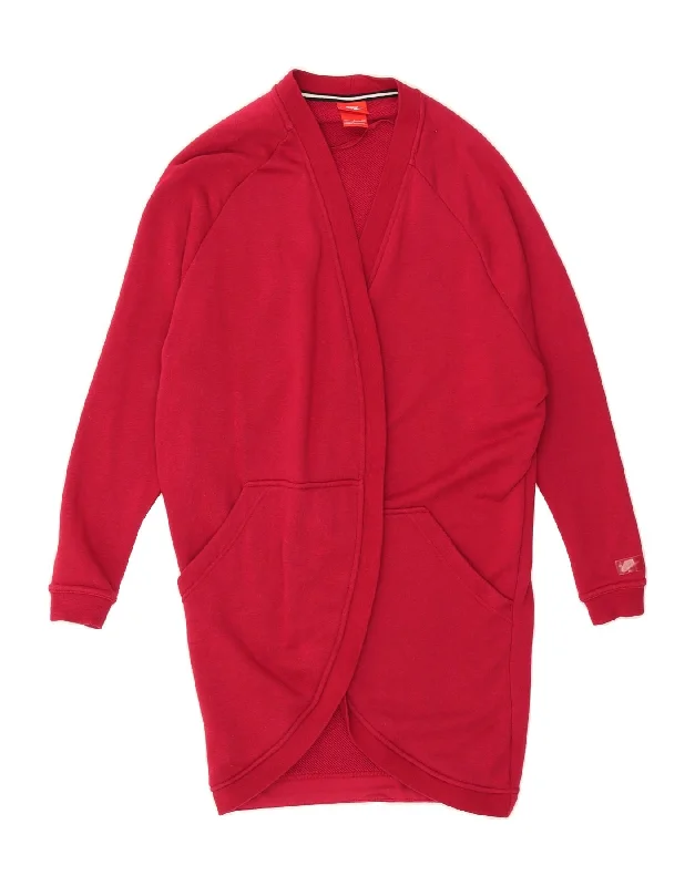 NIKE Womens Oversized Longline Open Cardigan Sweater  UK 10 Small Red Glossy Satin Silk