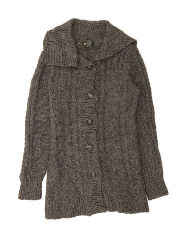 EDDIE BAUER Womens Longline Cardigan Sweater UK 12 Medium Grey Nylon Mesh Fabric Canvas Fabric Denim Fabric