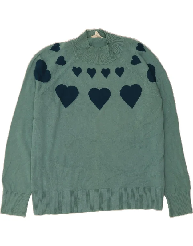 WHITE STUFF Womens Turtle Neck Jumper Sweater UK 14 Large Blue Heart Velvet Chenille Corduroy