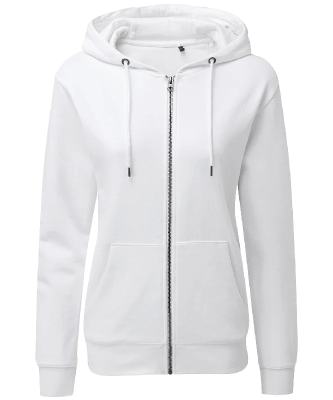 White - Women's zip-through organic hoodie Hoodie with Hem Applique Textured Unique