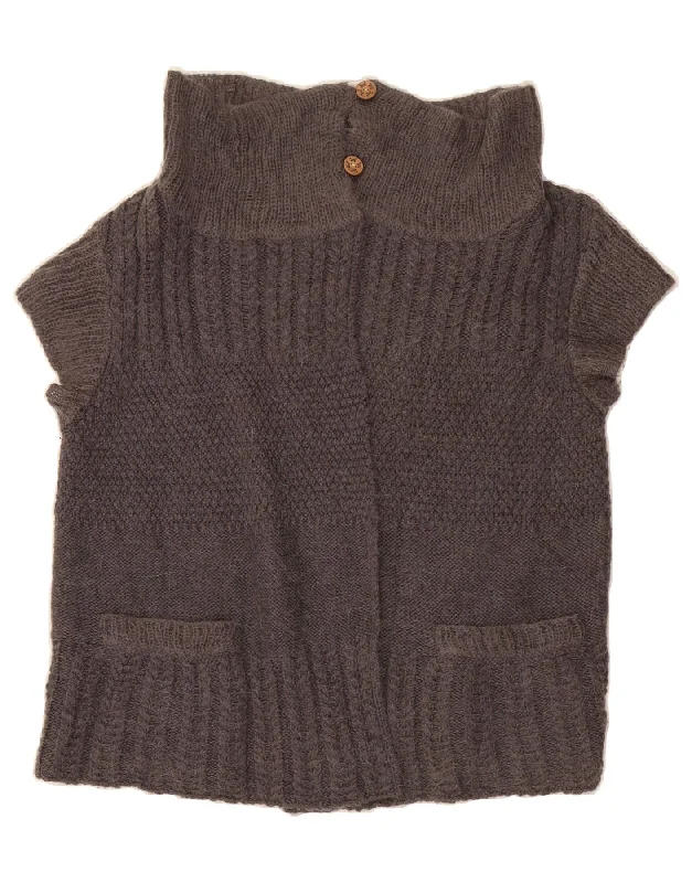 WHITE STUFF Womens Short Sleeve Cardigan Sweater UK 16 Large  Grey Wool Front Pockets Side Pockets Patch Pockets