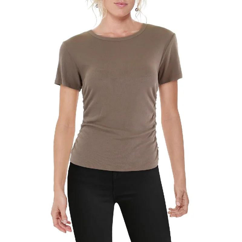 Womens Cotton Blend Ribbed Pullover Top Sheath Sleeve Elegant