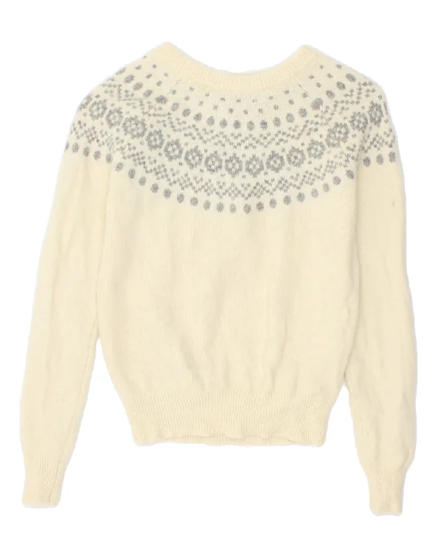 JACK WILLS Womens Boat Neck Jumper Sweater UK 8 Small  Off White Fair Isle Herringbone Houndstooth Plaid