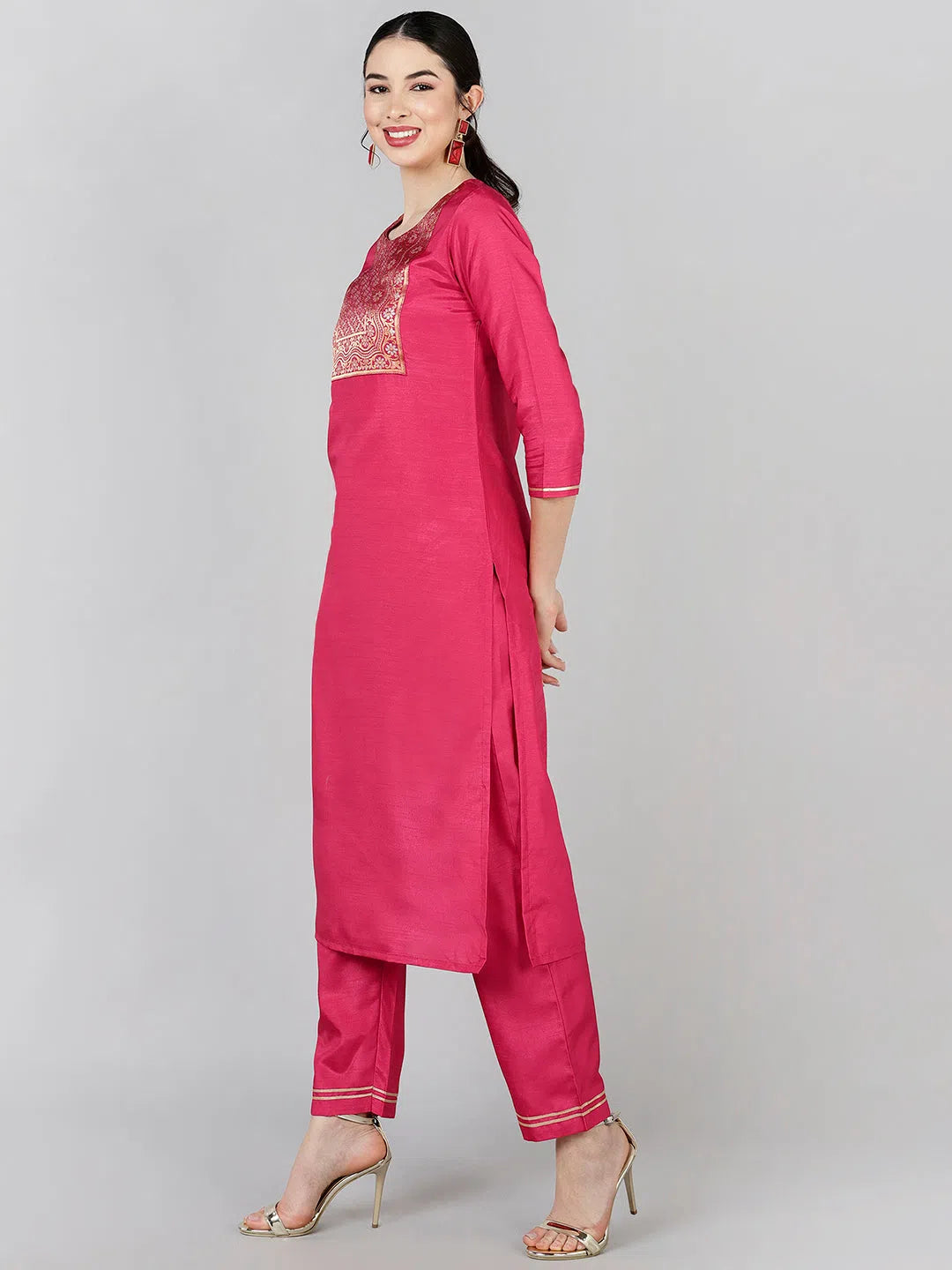 Ahika Poly Silk Yoke Design Kurta Trousers-PKSKD1314_S Trousers cozy comfortable