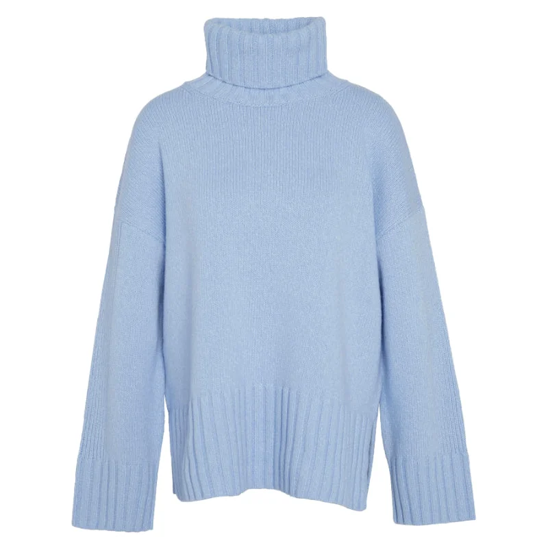 Barbour Josephine Knitted Ladies Roll Neck Jumper - Blue Sky Satin Blend Silk Blend Wool Blend