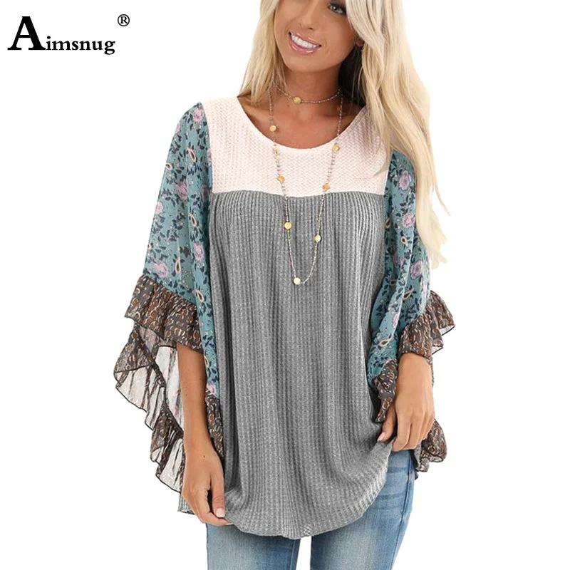 Plus Size Boho Half-Sleeve Print Splice Women's Sweaters Pullovers O Neck Loose 2019 Casual Autumn New Female knitting Pullovers Elbow Length Sleeve