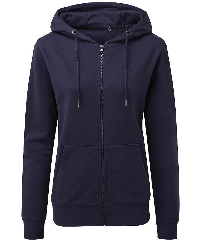 Navy - Women's zip-through organic hoodie Hoodie with Hem Raw Edge Edgy Unfinished