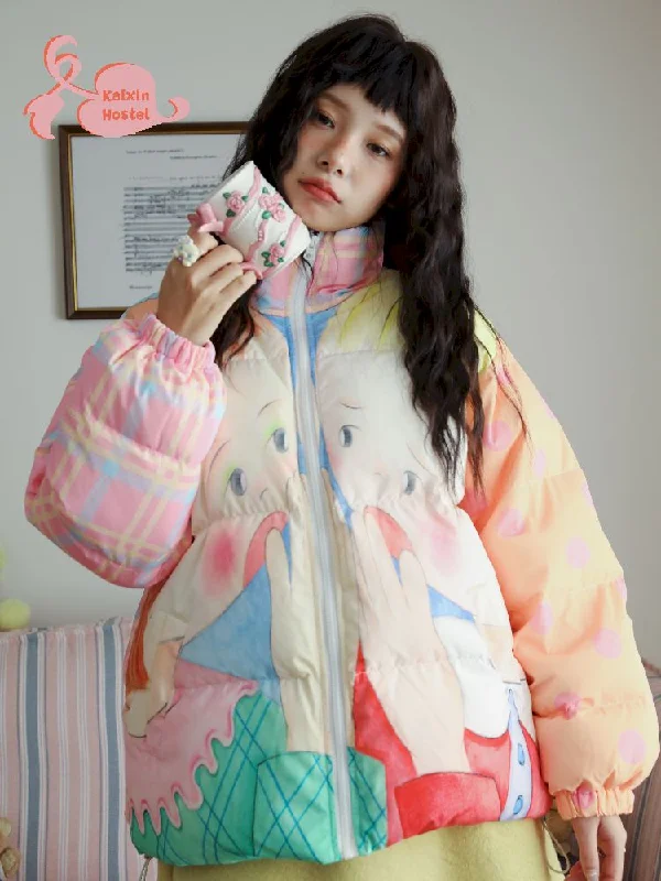 Illustration Colorblocking Warm Jacket【s0000011155】 Hoodie Zip-Up Jacket Button-Up Jacket