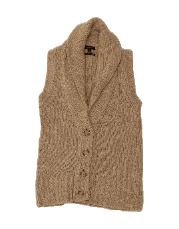 MASSIMO DUTTI Womens Sleeveless Cardigan Sweater UK 8 Small Beige Flecked Elegant Classic Vintage