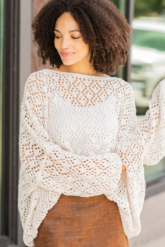 Sweet And Simple Ivory White Chenille Sweater Fitted Loose Oversized