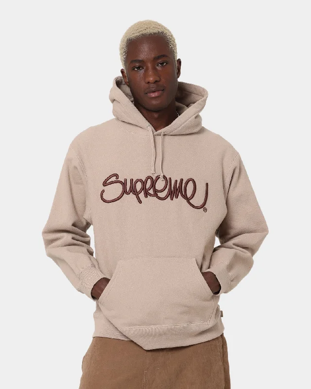 Supreme Raised Handstyle Hoodie Brown Hoodie with Patch Decorative Personalized