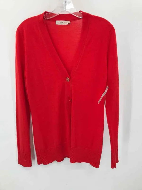 Pre-Owned Tory Burch Red Size Medium Cardigan Sweater Denim Fabric Leather Fabric Suede Fabric