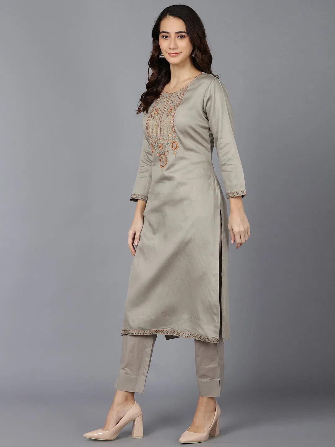 Ahika Women Poly Silk Embroidered Kurta Trousers-PKSKD1535_XS Trousers Chinos Classic