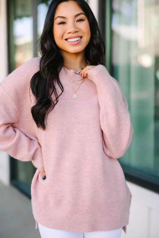 It Can Happen Pink Side Slit Sweater Fleece Fabric Down Fabric Feather Fabric
