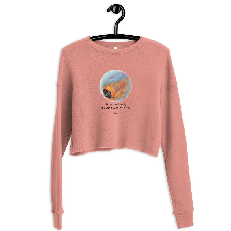 FEEL LONELY Women's Crop Sweatshirt Hoodie with Hem Detail Decorative Unique