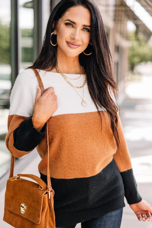 Just Too Good Ivory Multi Colorblock Sweater Real Fur Shearling Chenille